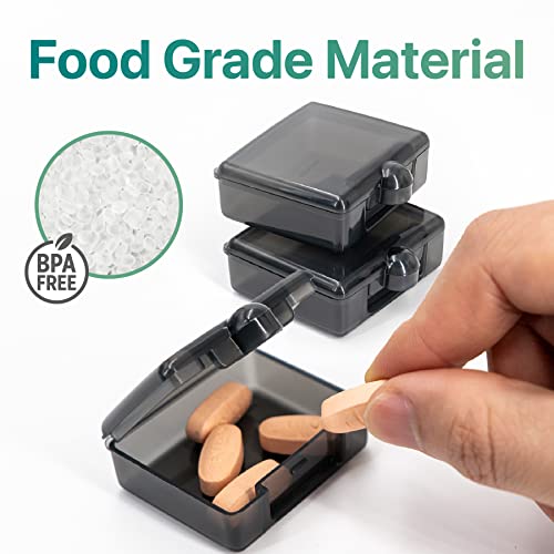 a hand holding a pill in a container with text: 'Food Grade Material BPA FREE'