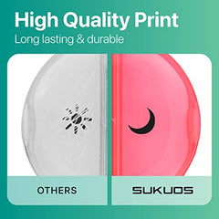 a close up of a frisbee with text: 'High Quality Print Long lasting & durable OTHERS SUKUOS'