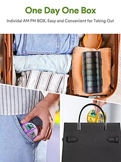 a collage of a bag and a hand holding a bag with text: 'One Day One Box Individal AM PM BOX, Easy and Convenient for Taking Out'