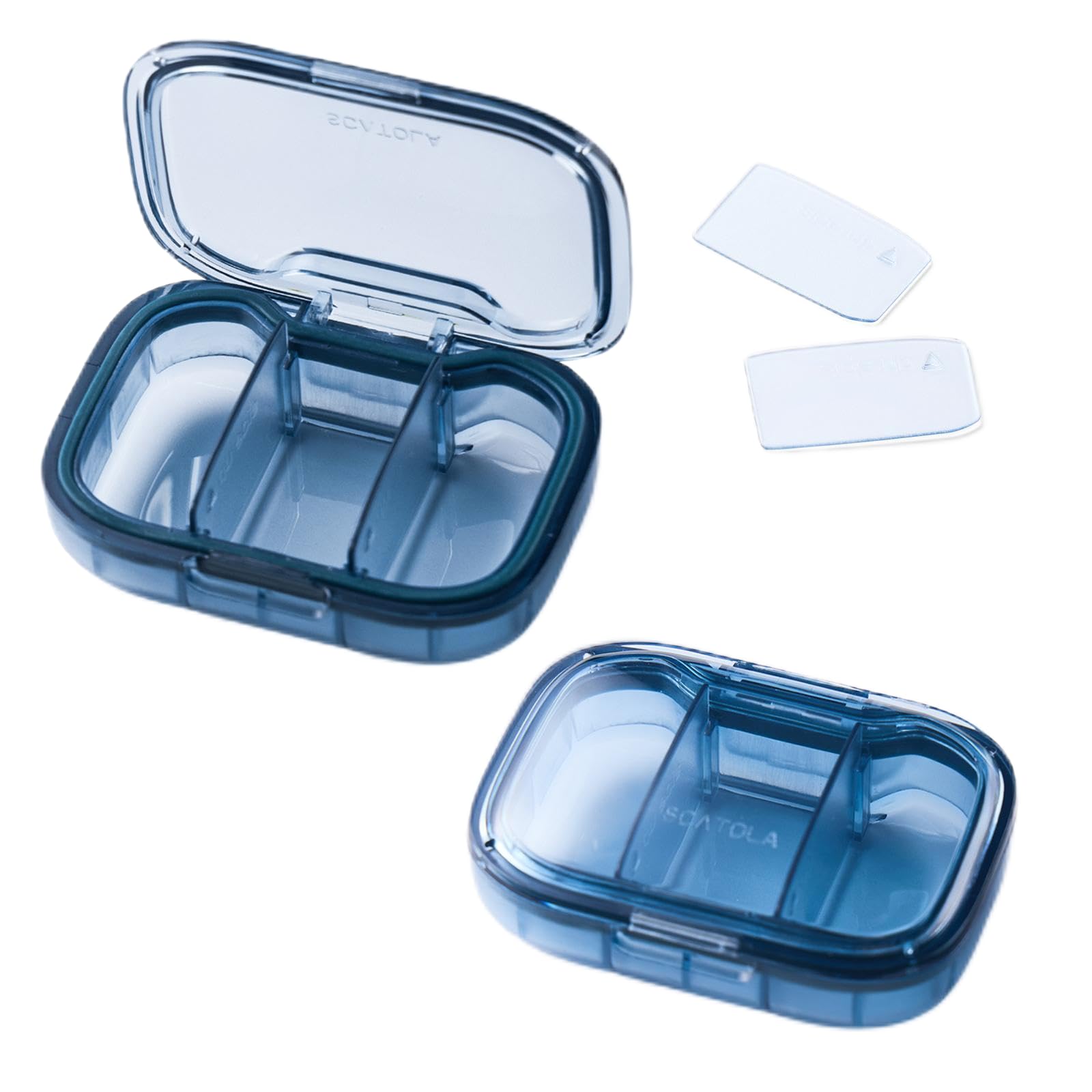 a blue plastic container with a lid