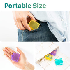 a person holding a small plastic container in their pocket with text: 'Portable Size'