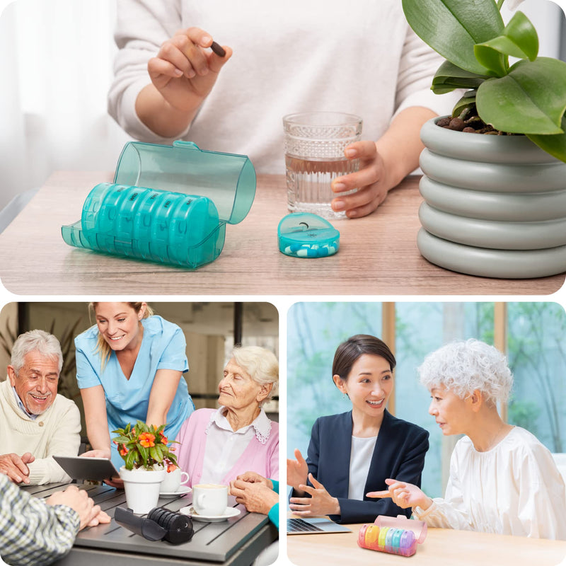 a collage of people sitting at a table with text: 'WED FRI'