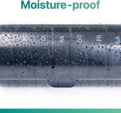 a black plastic container with water droplets on it with text: 'Moisture-proof'