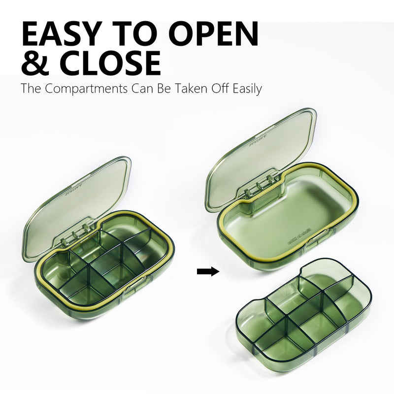 a plastic container with a lid with text: 'EASY TO OPEN & CLOSE The Compartments Can Be Taken Off Easily'