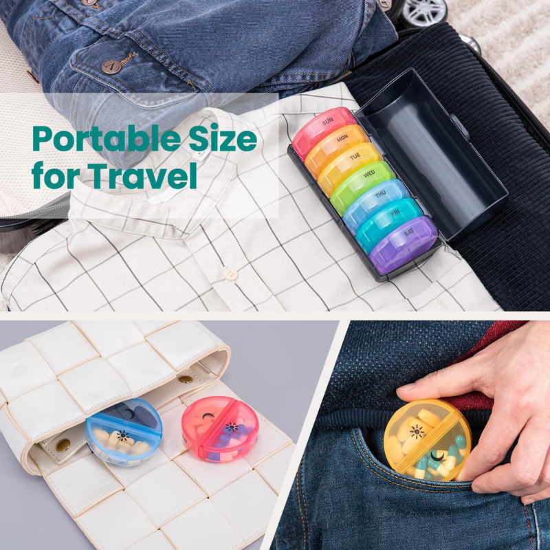 a collage of different items with text: 'Portable Size for Travel SUN MON TUE WED THU FRI SAT'