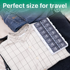 a shirt and jeans on a suitcase with text: 'PM PM PM PM PM PM PM SAT FRI THU WED TUE MON SUN SAT FRI THU WED TUE MON AM SUN AM AM AM AM AM AM Perfect size for travel'