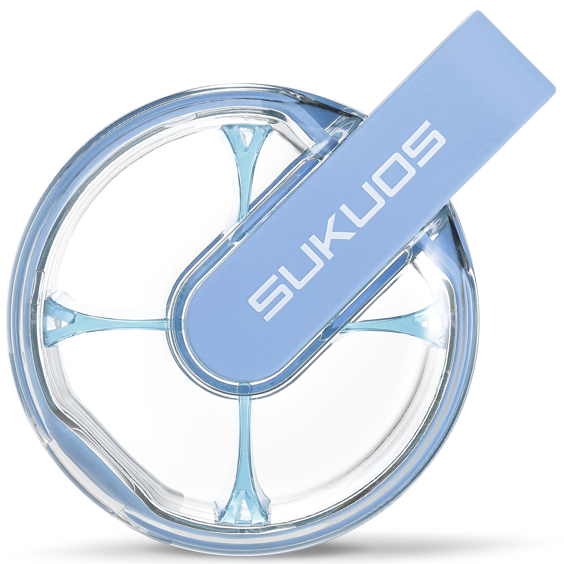 a blue and clear device with text: 'SUKUOS'