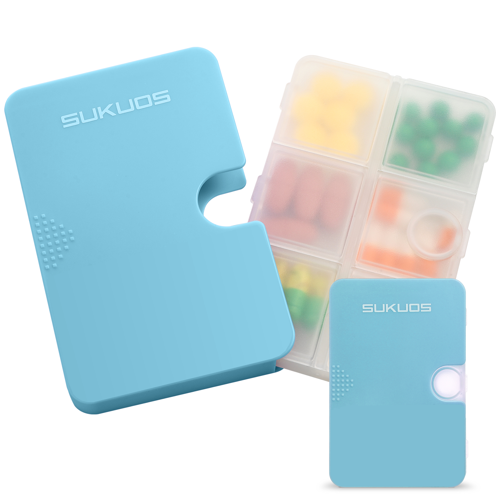 a blue pill box and a blue pill box with text: 'SUKUOS SUKUOS'