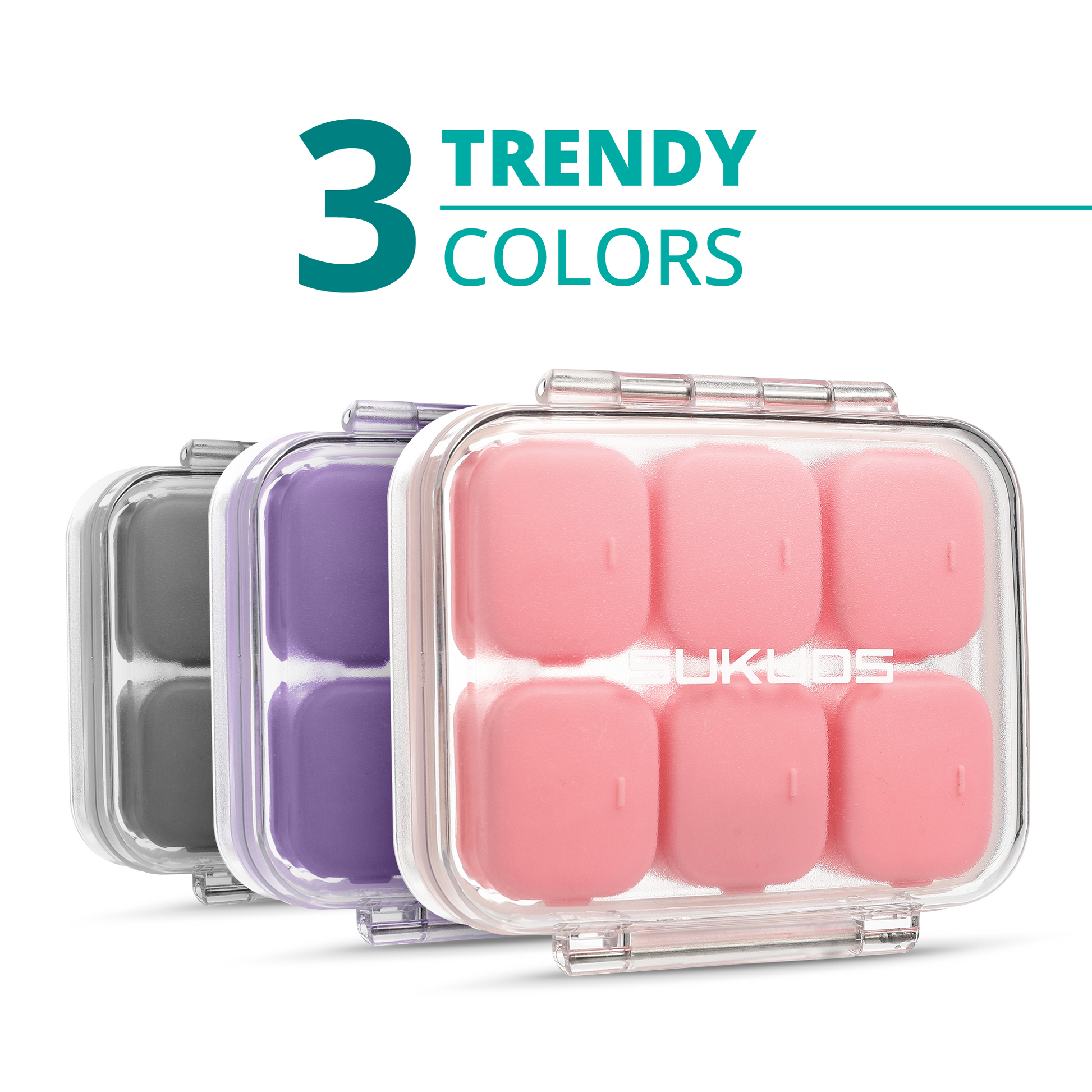 a group of colorful objects with text: '3 TRENDY COLORS'